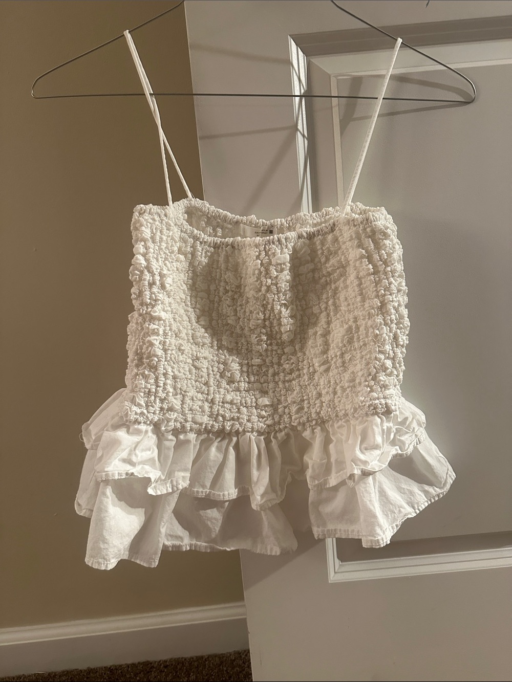 Zara White Smocked Ruffle Cami Peplum